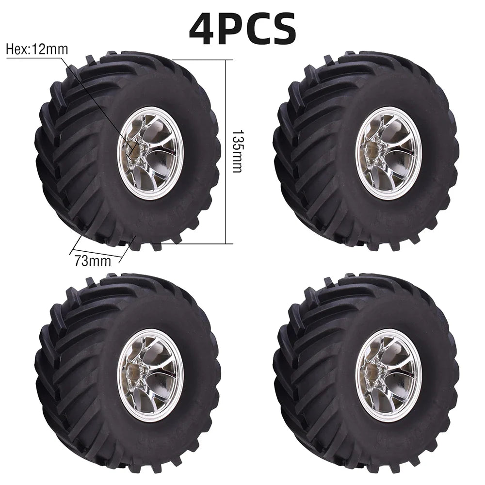 4PCS 12mm Hub 1/10 Tyre Wheel 120mm 125mm 130mm Monster Truck Tires Wheels Buggy RC Car Crawler Traxxas Scx10 Buggy