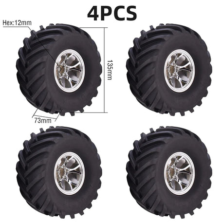 4PCS 12mm Hub 1/10 Tyre Wheel 120mm 125mm 130mm Monster Truck Tires Wheels Buggy RC Car Crawler Traxxas Scx10 Buggy