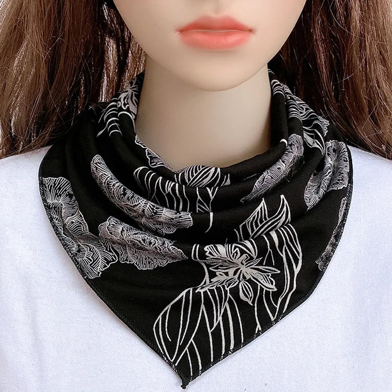 Korean Floral Print Button Bib Protect Cervical Spine Triangle Headkerchief Summer Woman Fake Collar Neck Guard Silk Scarf T76