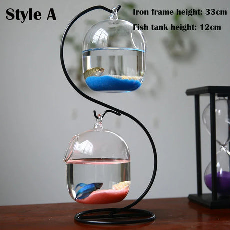 Double-deck Suspended Transparent Hanging Glass Fish Tank Infusion Bottle Aquarium Flower Plant Vase Flower Vase Decoration