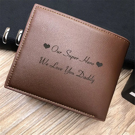 Personalized Father's Day Gift Photo Text Wallet Men Zipper Interior Coin Pocket Bifold Custom Egnraved Picture Wallets for Him