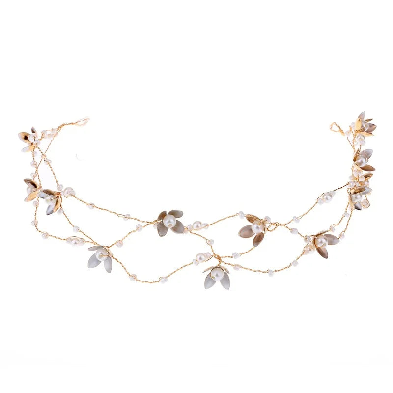 Fashion Handmade Flower Beaded Bride Headdress Hairband Tiara Elegant Small Jewelry Princess Wedding Hair Accessories Decoration