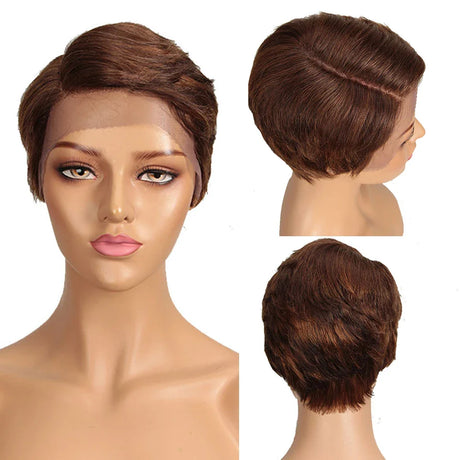 Trueme Short Pixie Cut Lace Wig Colored Brazilian Lace Front Human Hair Wigs Ombre Blonde Brown Part Lace Human Wigs For Women