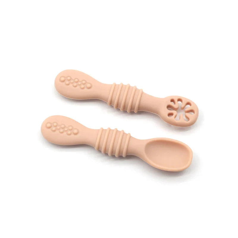 BPA Free Baby Pre-Spoon Set Silicone Self Feeding Toddler Utensils for Kids Baby Teether Food Grade Silicone 6-18Months