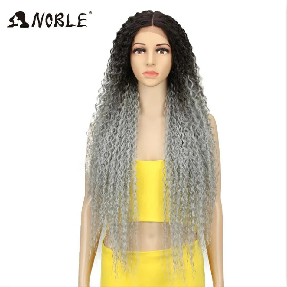 Noble Synthetic Lace Front Wig 38 Inch Long Curly Wig For Women Cosplay Feminino Lace Front Ombre Blonde Wig Heat Resistant Wigs