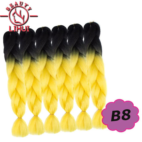 Synthetic Ombre Hair Jumbo Crochet Braiding Hair For Women Blonde Golden Green Brown Colorful Hair 6packs 24Inch 100G Wholesale