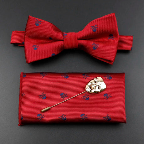 Fashion Men's Skull Tie Set New Design 8cm Polyester Suit Collar Bowtie Handkerchief Trendy Mask Brooch Luxury Wedding Accessory