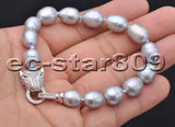 P6188 SET 13mm Gray White Black Rice Freshwater Pearl Necklace Bracelet Earring