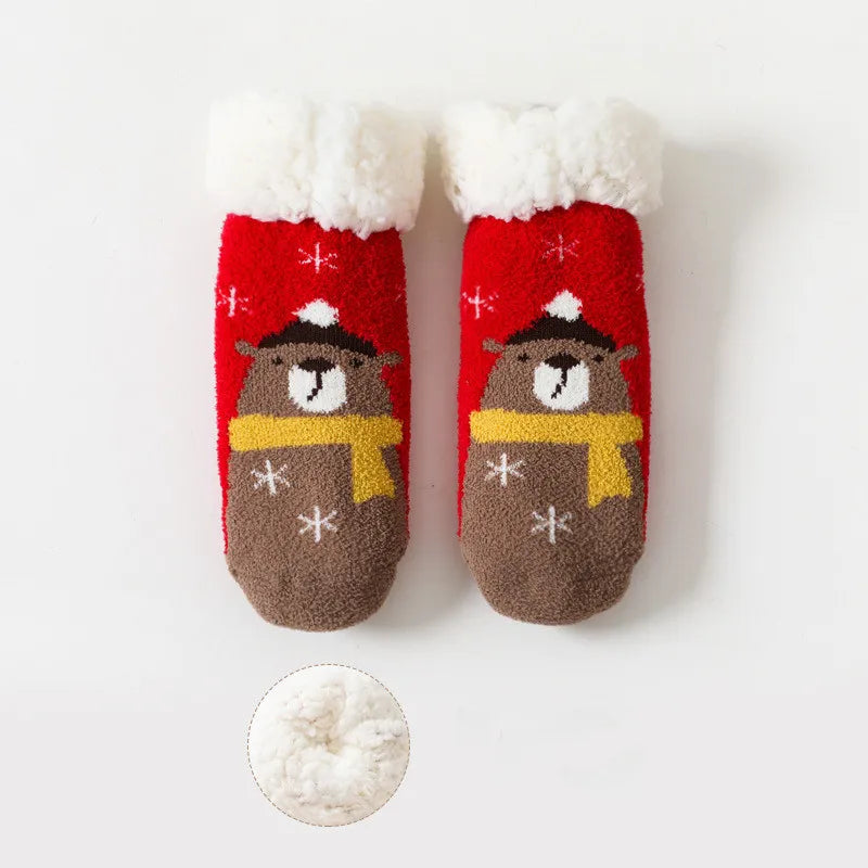 Newborn Baby Winter Cartoon Christmas Socks Thicken Cotton Warm Floor Kids Sock Non-Slip Children Thermal Socks For 0-4 Years