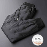 Milky white fashion zipper warm down pants men's winter thickening outdoor sports waterproof men's pants