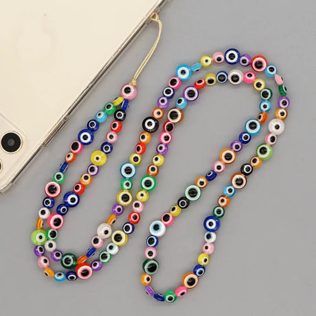 2022 New Evil Eyes Multi-color Glazed Round Beaded Long Chain for Phone Personality Mobile Phone Lanyard for Women Girls Bijoux