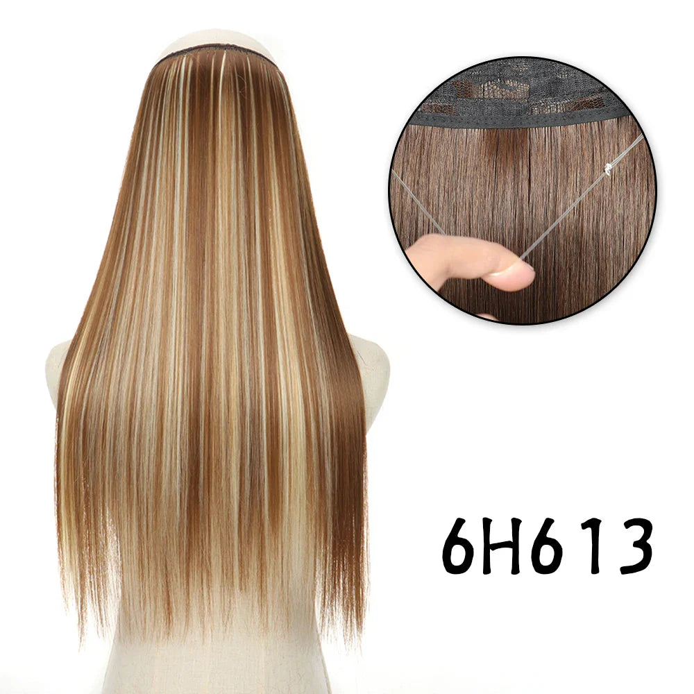 Hair Extensions No Clips Synthetic Fake Hair Ombre Pink Blonde Brown Black Natural Wavy Curly False Hair Piece For Woman