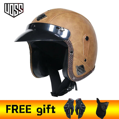 2020 New PU Leather retro Helmets 3/4 Motorcycle Chopper Bike helmet open face vintage motorcycle helmet