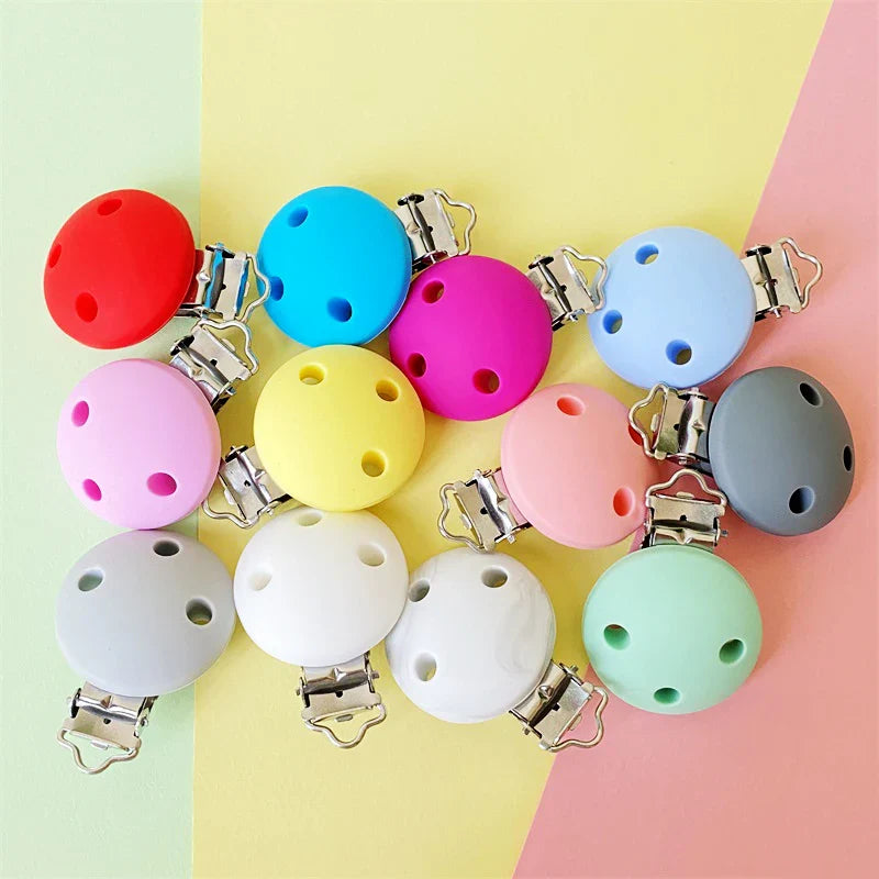 10pcs Round Silicone Pacifier Clips Solid No-Rusty Silicon DIY Baby Chew Dummy Chain Clasps Adapter