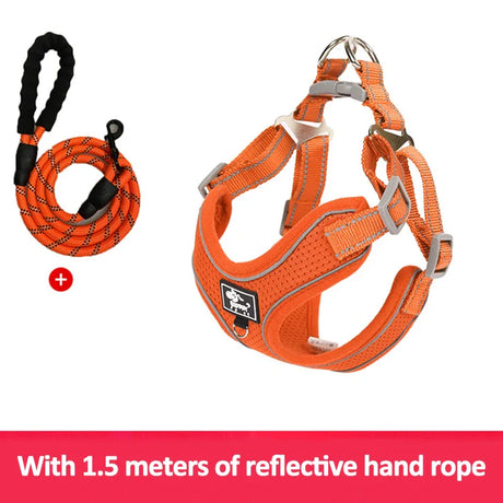 Reflective Vest Harness Leash Adjustable Mesh Vest Dog Harness Collar Chest Strap Leash Harnesses With Traction Rope XXS-L Size