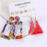 LATS Women's Earrings Set Tassel Pearl Earrings for Women Bohemian Fashion Jewelry 2020 Geometric Kolczyki Hoop Earings