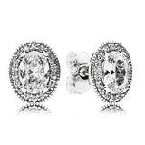 Original 925 Sterling Silver Round Sparkle Clear Sparkling Crown Stud Earrings For Women Wedding Gift Fashion Jewelry