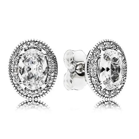 Original 925 Sterling Silver Round Sparkle Clear Sparkling Crown Stud Earrings For Women Wedding Gift Fashion Jewelry