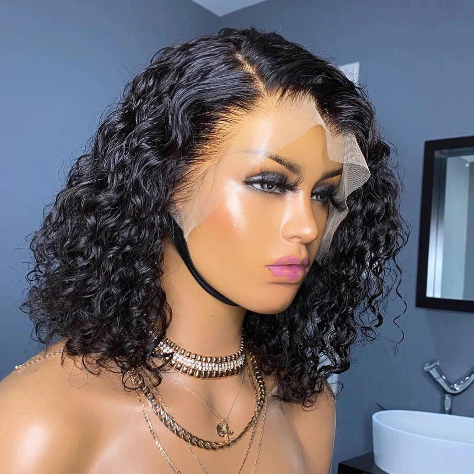 Brazilian Short Curly Bob Lace Front Human Hair Wigs PrePluck With Baby Hair Deep Wave Frontal Wig For Women Water Wave Lace Wig