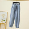 Plus Size Women Jeans 2022 Elastic Waist Loose Denim Pants Ninth Pants Casual Solid Baggy Mom Pants Spring Summer Trousers