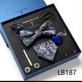 Holiday Gift Box Tie For Men 7.5 cmTie Hanky Pocket Squares Cufflink Set Bow Tie Clip Necktie Box Purple hombre Geometric Office