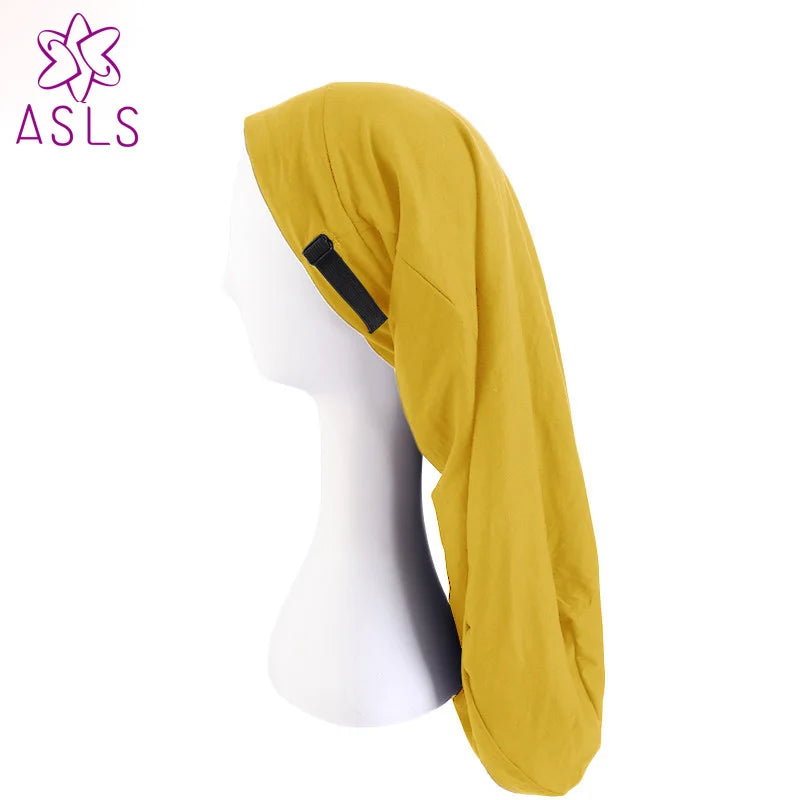 2021 Fashion Elegant  New Stealth Adjusting Buckle Color Butyl lined With Long Hair Nightcap Beauty Salon Hair Hat Women Turban