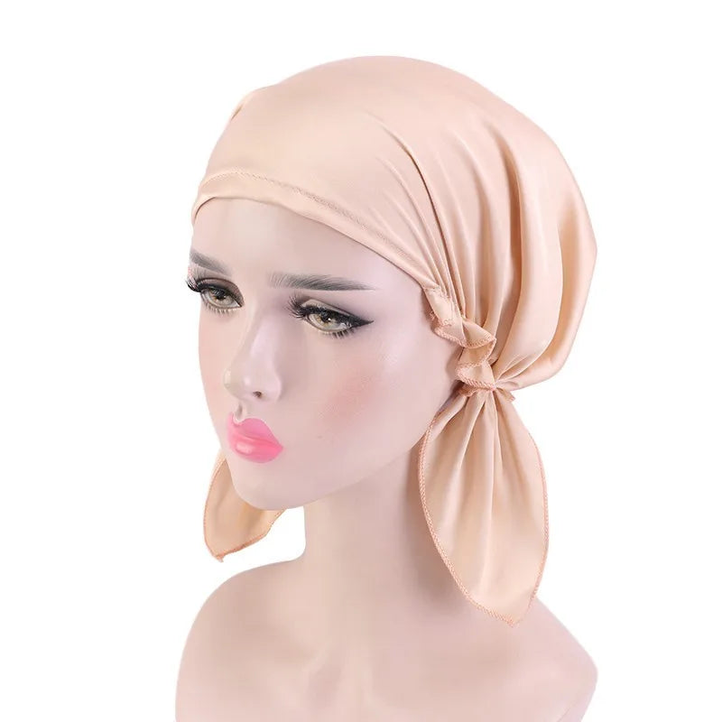 Muslim Women satin Turban Nightcap Hat Headscarves Cancer Chemo Headwear Bandanas Headwrap Caps Hijab