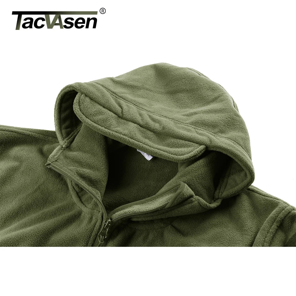 TACVASEN Winter Hooded Fleece Jackets Mens Zipper Pockets Tactical Work Jacket Thermal Autumn Outerwear Outdoor Hiking Warm Coat