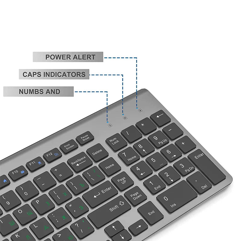 Russian Spain USA French Ltalian German UK layout Wireless Keyboard and Mouse Combo Silent Mice for PC Laptop, Computer Windows.