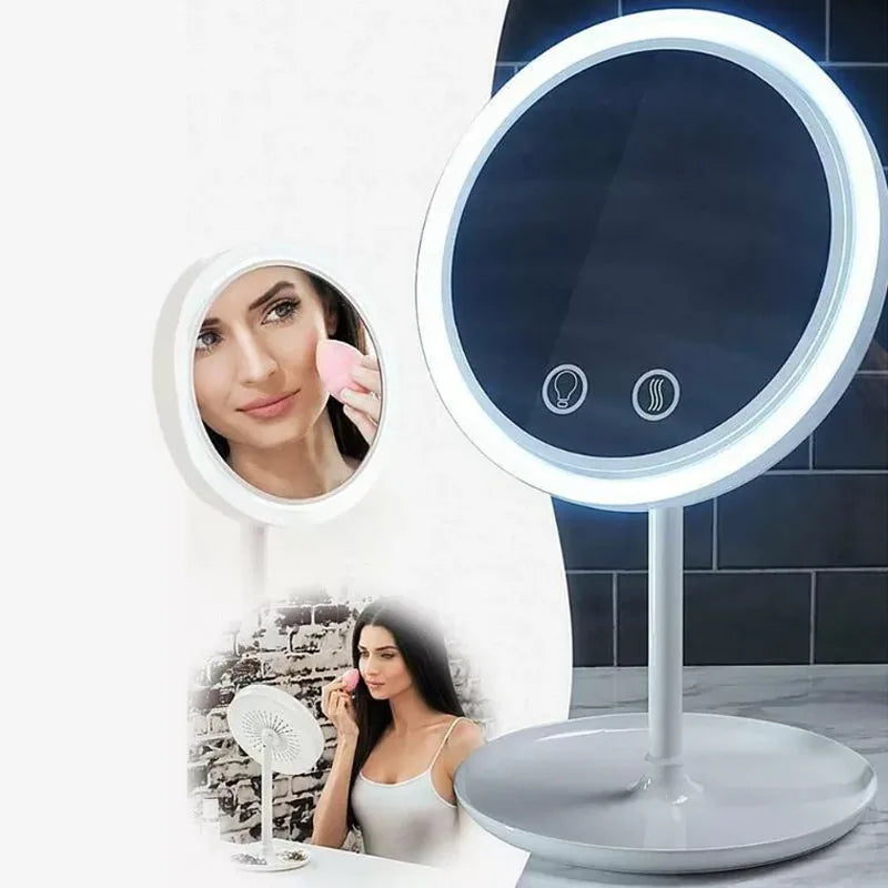 LED Vanity Mirror With Fan Function Beauty Mirrors X5 Magnifying Glass Touch Screen Removable Desktop Make Up Mirror