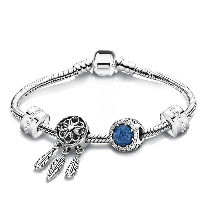 ZMFINES 2022 New Silver Color Charm Bracelets With Blue Star Moon Beads Pendant For Women Space Series Jewelry Gift Dropshipping