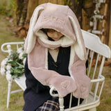 2021 women fashion Cute Cartoon Rabbit ears HatImitation mink Cap girl Winter Warmth Thickened with Scarf gloves one-piece hat