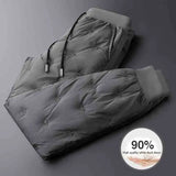 Milky white fashion zipper warm down pants men's winter thickening outdoor sports waterproof men's pants