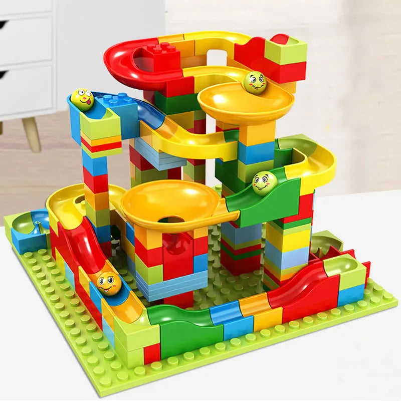 Mini Marble Run Building Blocks Kids Toy Plastic Classic Blocks STEM Toy Bricks Set Marble Track DIY Assembly Toy Toddler Gift