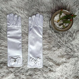 Children’s Dance Princess Long Tube High-grade Satin Stretch Gloves Girl Bow With Beads Gloves Children 's Day Birthday Gifts