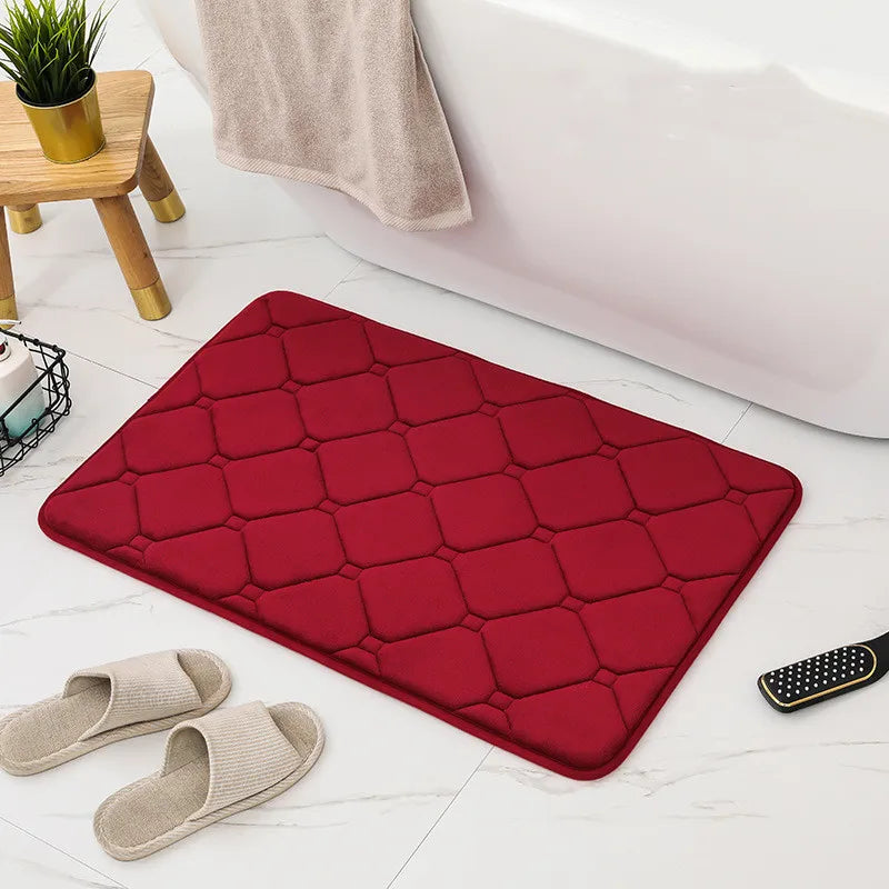 Inyahome Bath Room Floor Mats Rug Carpet Non Slip Velvet Thick Soft and Comfortable Water Absorbent Machine Washable Red Mint