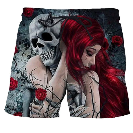 Hot Sale Skull Horror 3D Printe Beach Short Men's Shorts Anime Pants Quick-drying Street Clothing Black Short Casual short homme