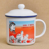 450m Nostalgic Classics Ceramic Cup With Lid China Mao Zedong Retro Drinking Glass Office Creative Tea Pot Imitation Enamel Mug