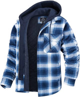 TACVASEN Men's Flannel Shirt Jacket with Removable Hood Plaid Quilted Lined Winter Coats Thick Hoodie Outwear Man Fleece Shirts