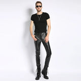 Brand Punk Genuine Leather Pants Men Autumn Winter Slim Warm Motorcycle Down Trousers 6XL Street Black Cowhide Pants