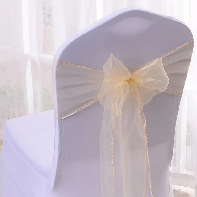 50/100pcs High Quality Sash Organza Chair Sashes Wedding Chair Knot Decoration Chairs Bow band Belt Ties For Banquet Weddings