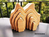 Montessori Wooden Toys Elemental Rainbow Stacking Blocks /Unpaint Wood Tree Building Stacking Car Volcano Coral Sea Wave