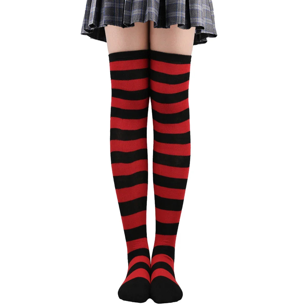 Women's Thigh High Over The Knee Socks For Girls Black White Striped Stockings Long Slouch Socken Kawaii Knit Leg Warmers Soks