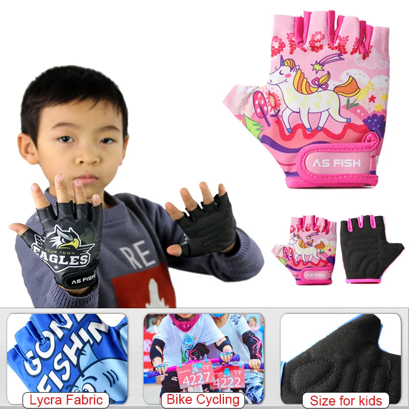 Cartoon XS S Bike Cycling Gloves for Kids Outdoor Sport Balance bicycle Gloves Children Half Finger boys girls wearable