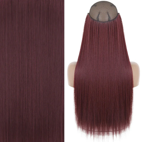 MERISIHAIR Synthetic No Clip Invisible Wire Hair Extensions Straight Black Blonde One Piece False Hairpiece Hair Extension