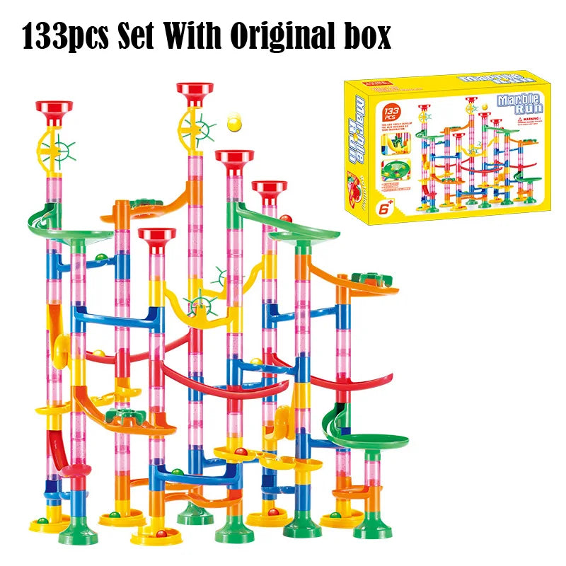 DIY Construction Marble Run Race Track Building Blocks Kids 3D Maze Ball Roll Toys Children Christmas Gift 45/93/113/142pcs Set