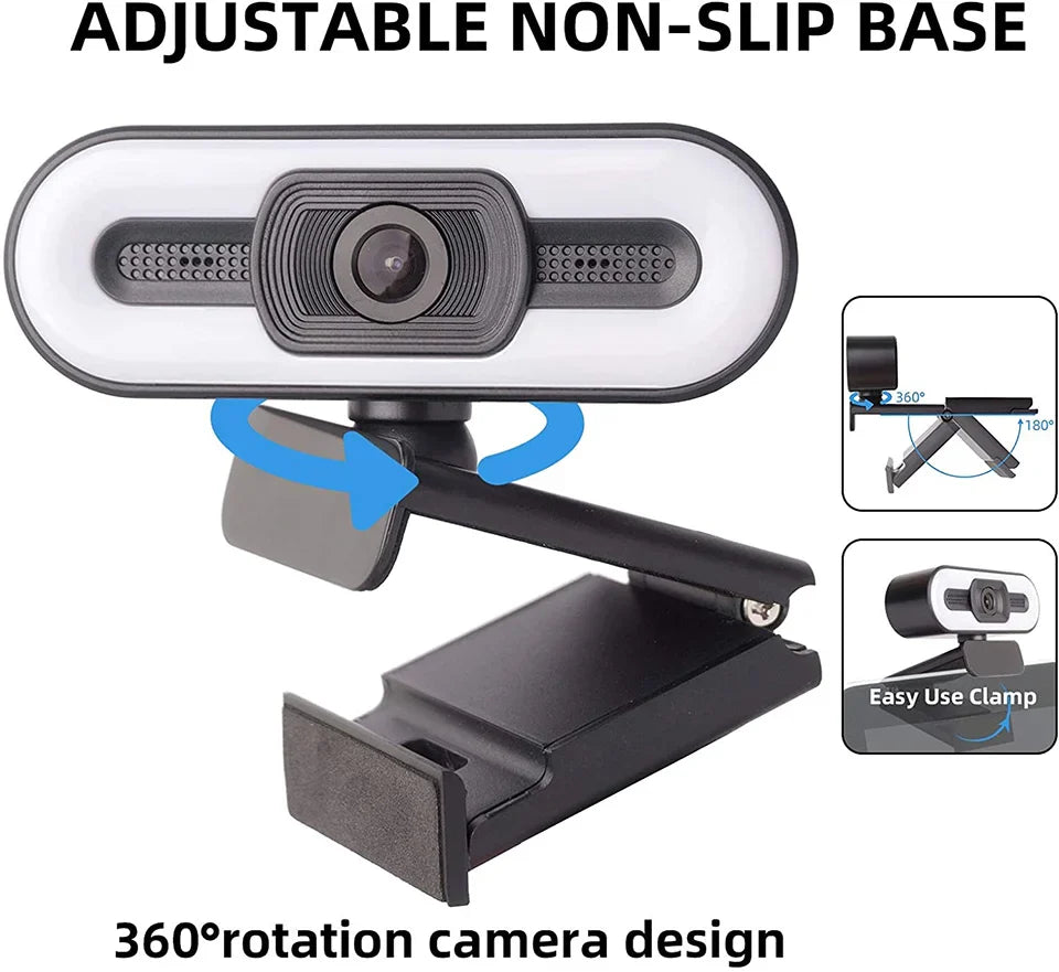 Portable 4K Webcam PC Laptop 2K 1080P Webcam Live Streaming Flexible Full HD Web Camera For Computer With Microphone With Light