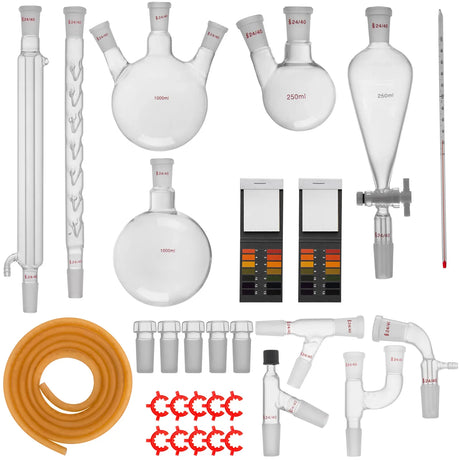 VEVOR 500ML 2L 3L 5L Lab Pure Water Distiller Electric Stainless Moonshine Still Filter And 29pcs 24/40 Chemistry Glassware Kit