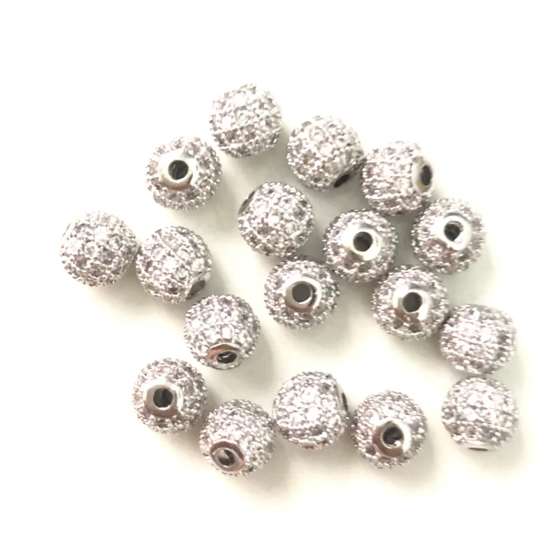 20pcs 6mm Cubic Zirconia Paved Brass Ball Spacer Bead for Women Bracelet Making Men Jewelry Design DIY Waist Accessory Wholesale