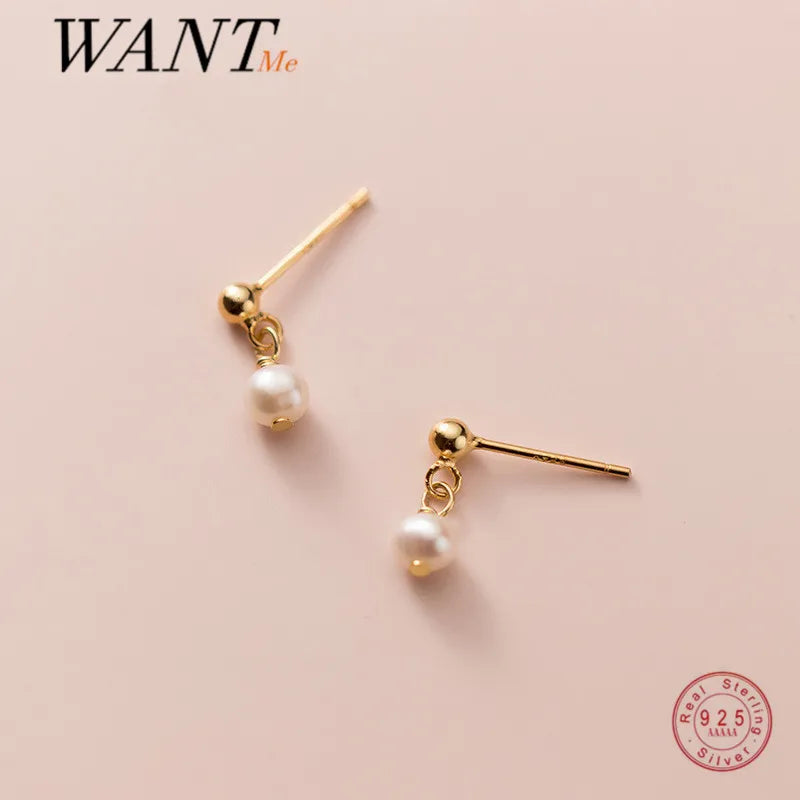 WANTME Genuine 925 Sterling Silver Simple Cute Baroque Pearl Bead Stud Earrings for Women Fashion Korean Party Jewelry 2021